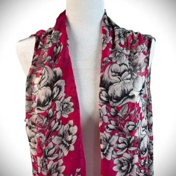SUSAN GRAVER | Sheer Gilet - Sleeveless Chiffon Duster‎ Pink Floral - LG - Picture 3 of 11